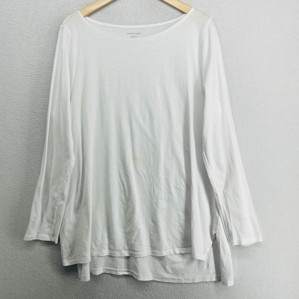EILEEN FISHER Tunic XL Slub Jersey Organic Cotton Boat Neck Long Sleeve White
